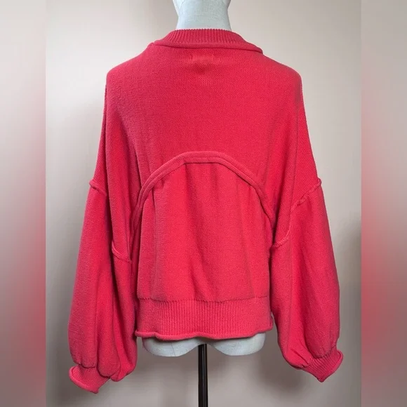 POL Never Let You Go Sweater Coral Pink Dolman Balloon Sleeve Raw Edge - Picture 4 of 8